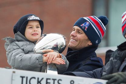 Tom Brady celebrates the New England Patriots' Super Bowl win.