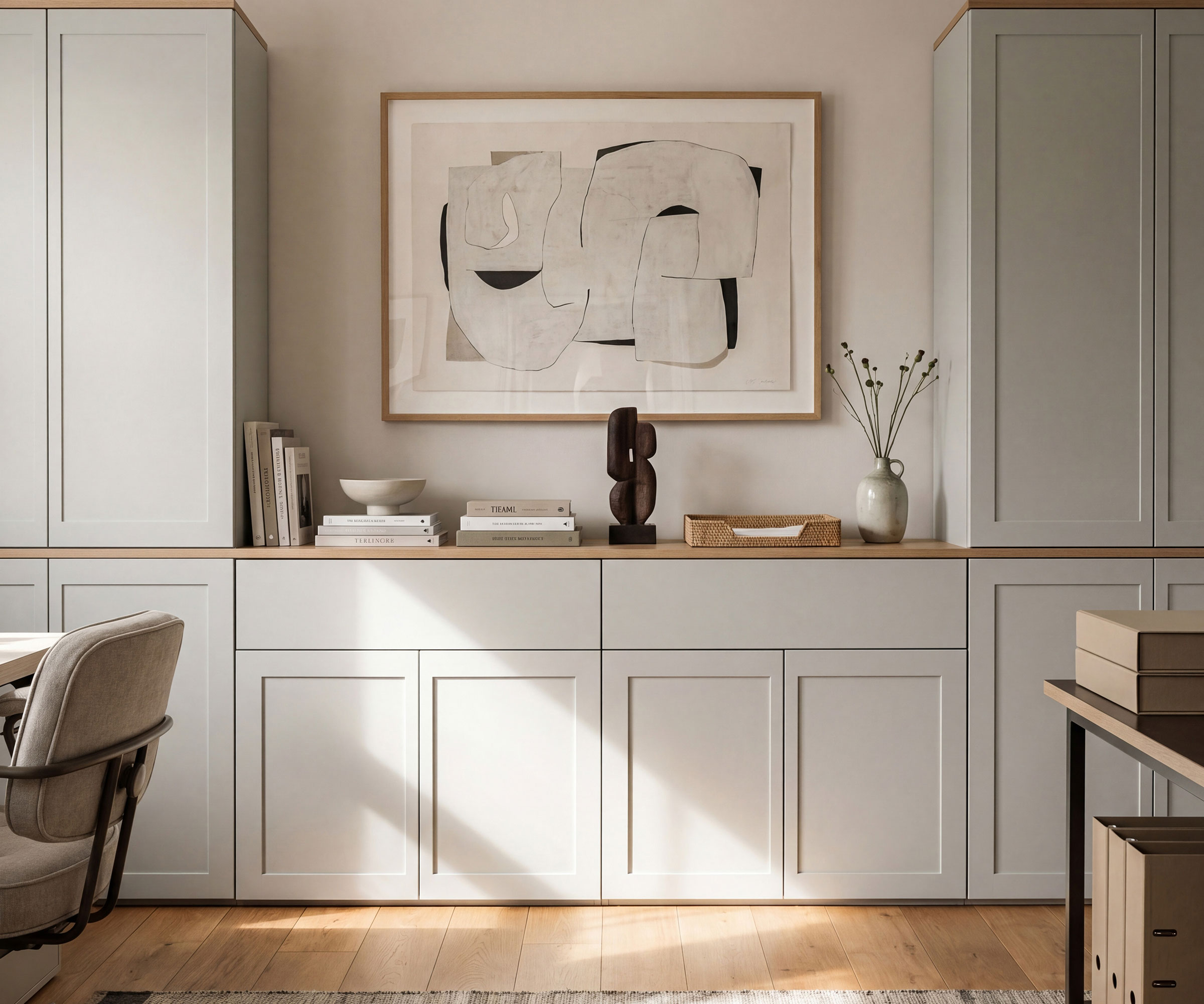pale grey fitted home office storage