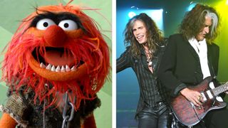 Animal from the muppets and Steven Tyler and Joe Perry of Aerosmith composite image