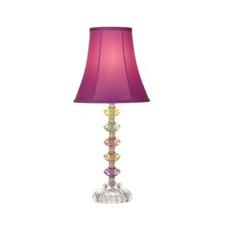 A pink lamp with a colorful stem
