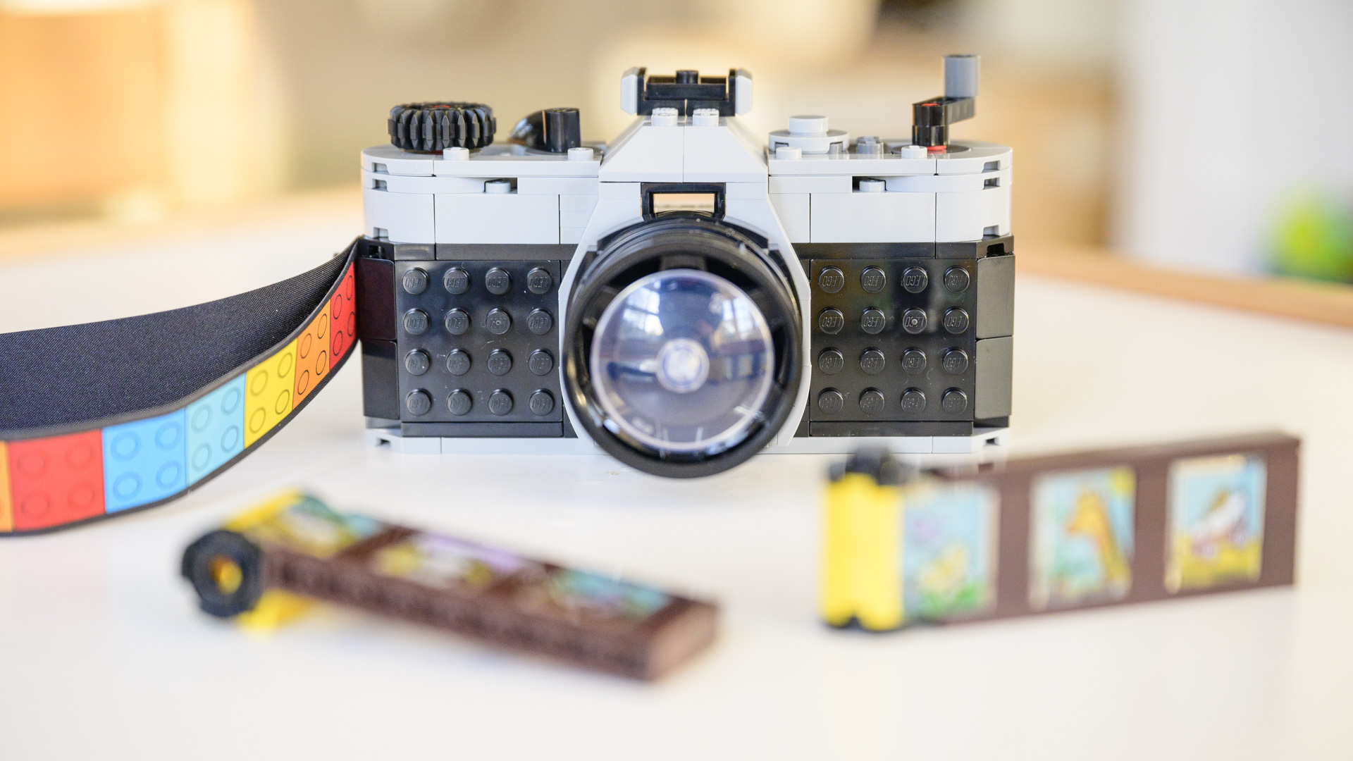 Lego Retro camera complete build on white table