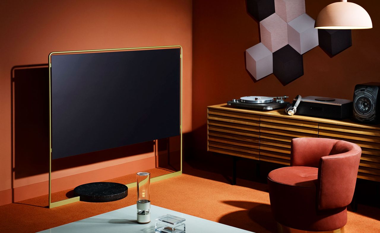 Pictured, Bild X concept TV, price on request, by Bodo Sperlein, for Loewe. ‘USM Haller’ table, price on request, by USM. LSPX-S1 speaker, £799, by Sony. Crystal box, £595, by Asprey.