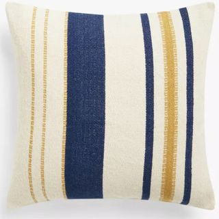 striped yellow and navy neutral cushion