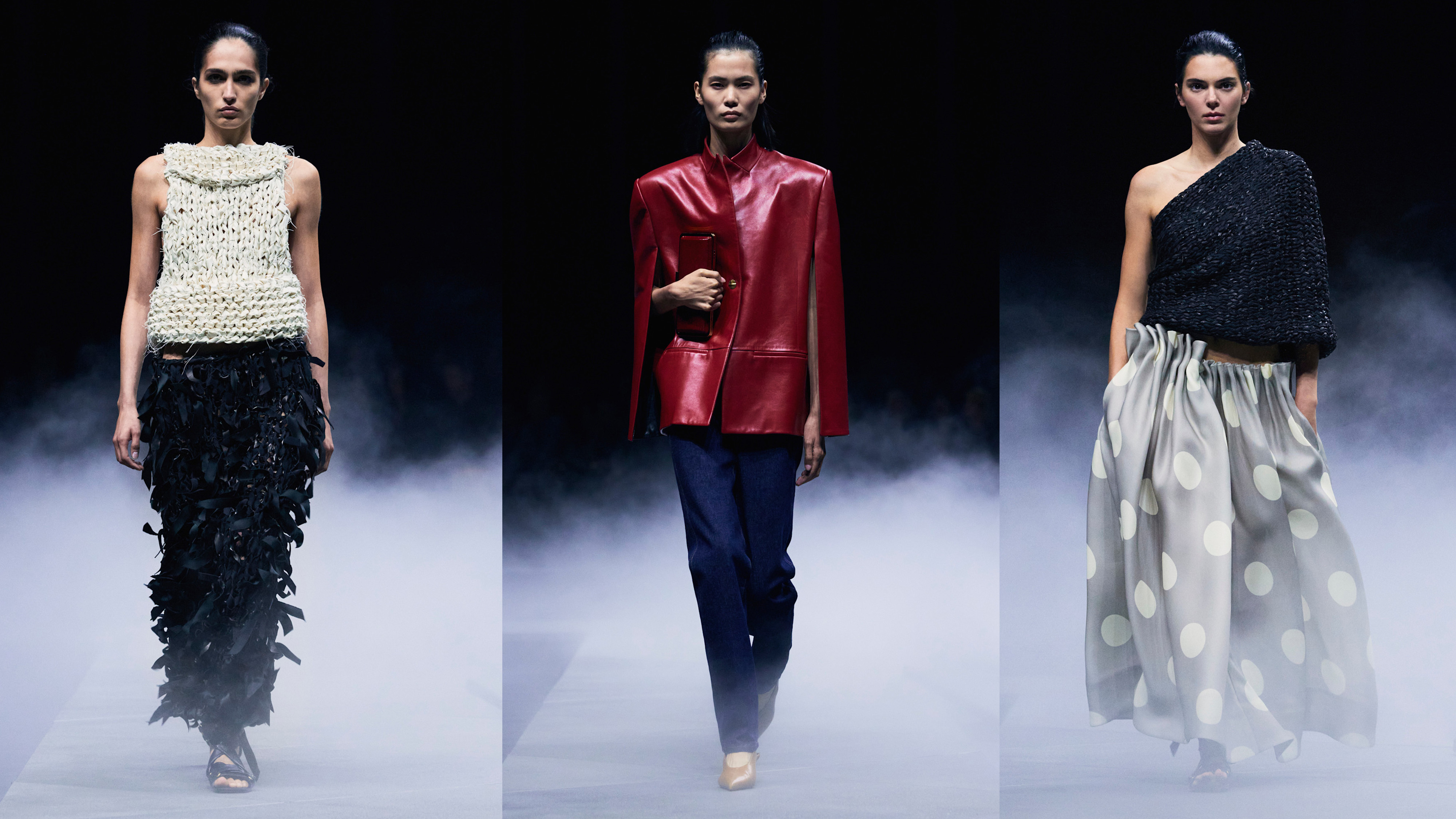 Three models during Khaite's s/s 26 runway show.