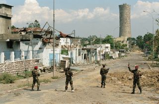 Armed militia in Brazzaville during the Congo's civil war in 1997.