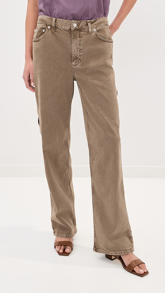 Garment Wash Stretch Twill Slouchy Carpenter Jeans - Brown