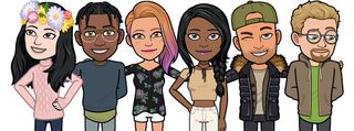 Many Bitmoji made using the new customization options standing next to one another as if posing for a group photo