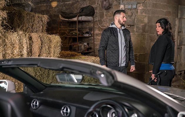 Moira Barton is furious with Ross Barton when she discovers he’s been keeping a stolen car in one of her barns in Emmerdale.