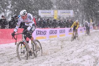 Exact Cross Mol: Mathieu van der Poel conquers conditions to take another victory after snowy battle sees Wout van Aert crash heavily