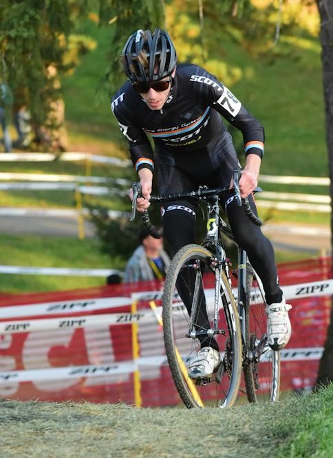 Cameron Dodge (Scott-Pure Energy) riding in third place on a steep climb