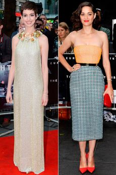 Anne Hathaway and Marion Cotillard at The Dark Knight Rises European premiere in London