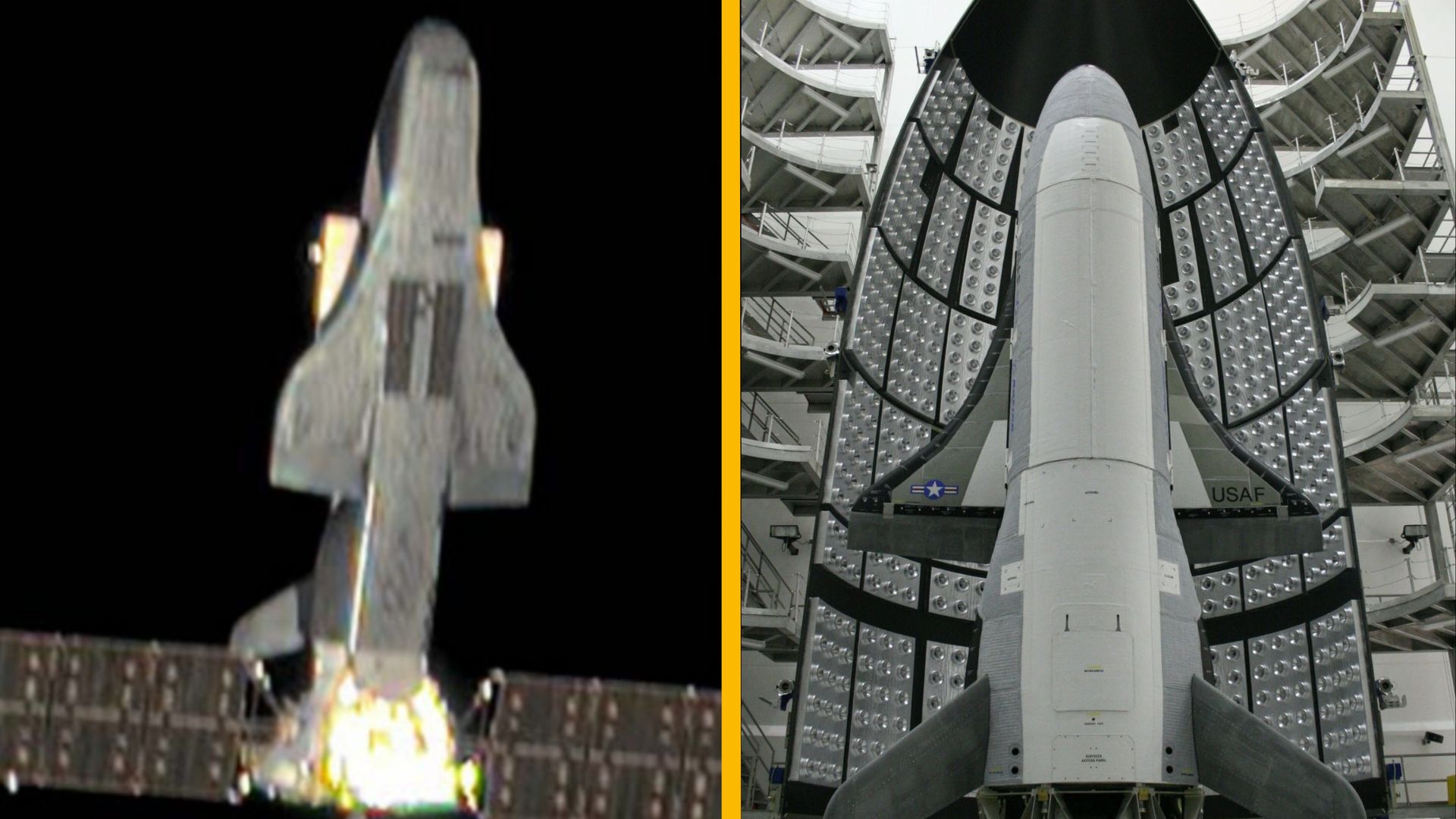Side-by-side photos of Shenlong and X-37B