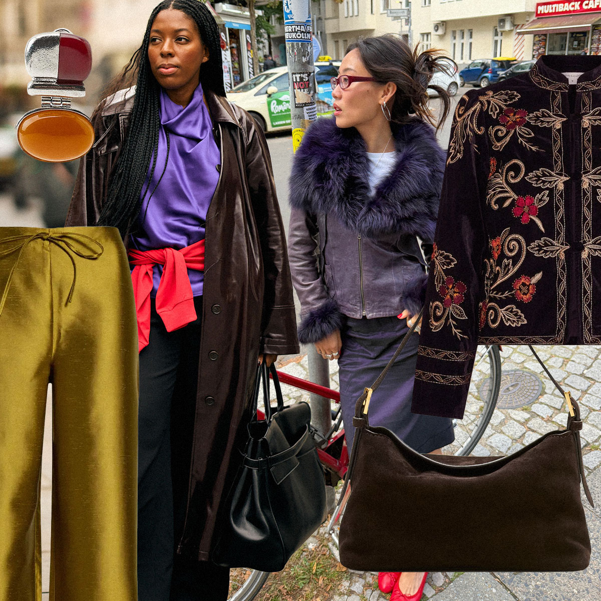 Women in chic fall outfits and products
