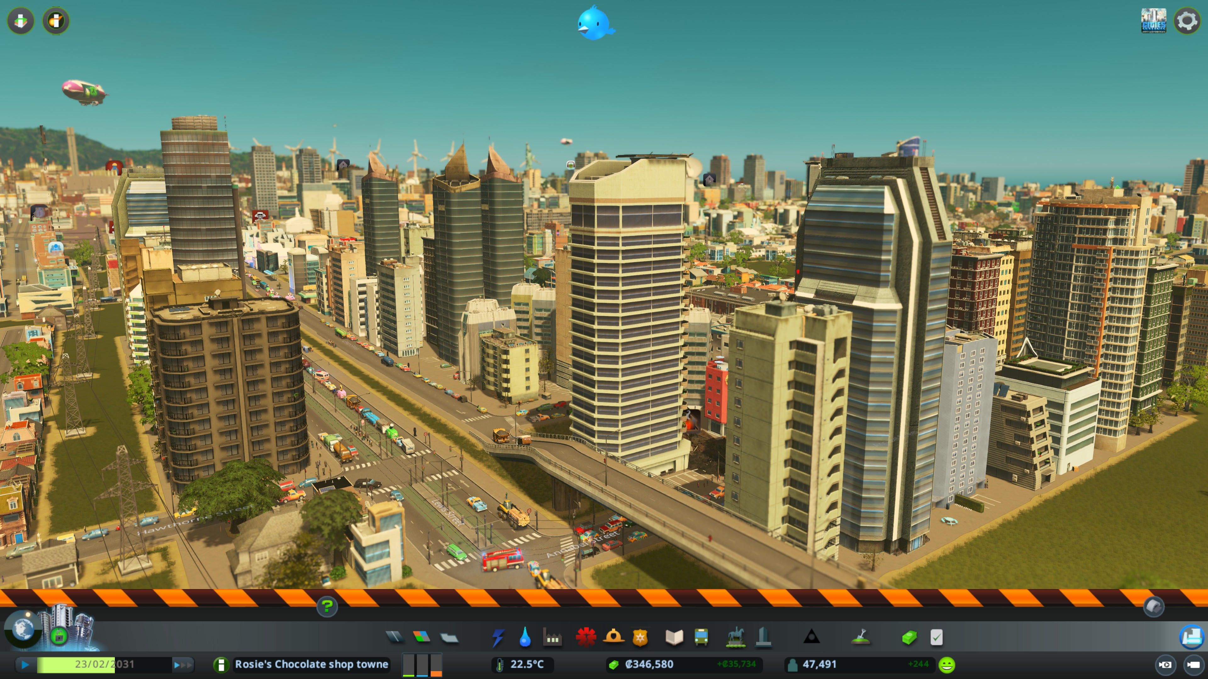 urban skyline in cities skylines