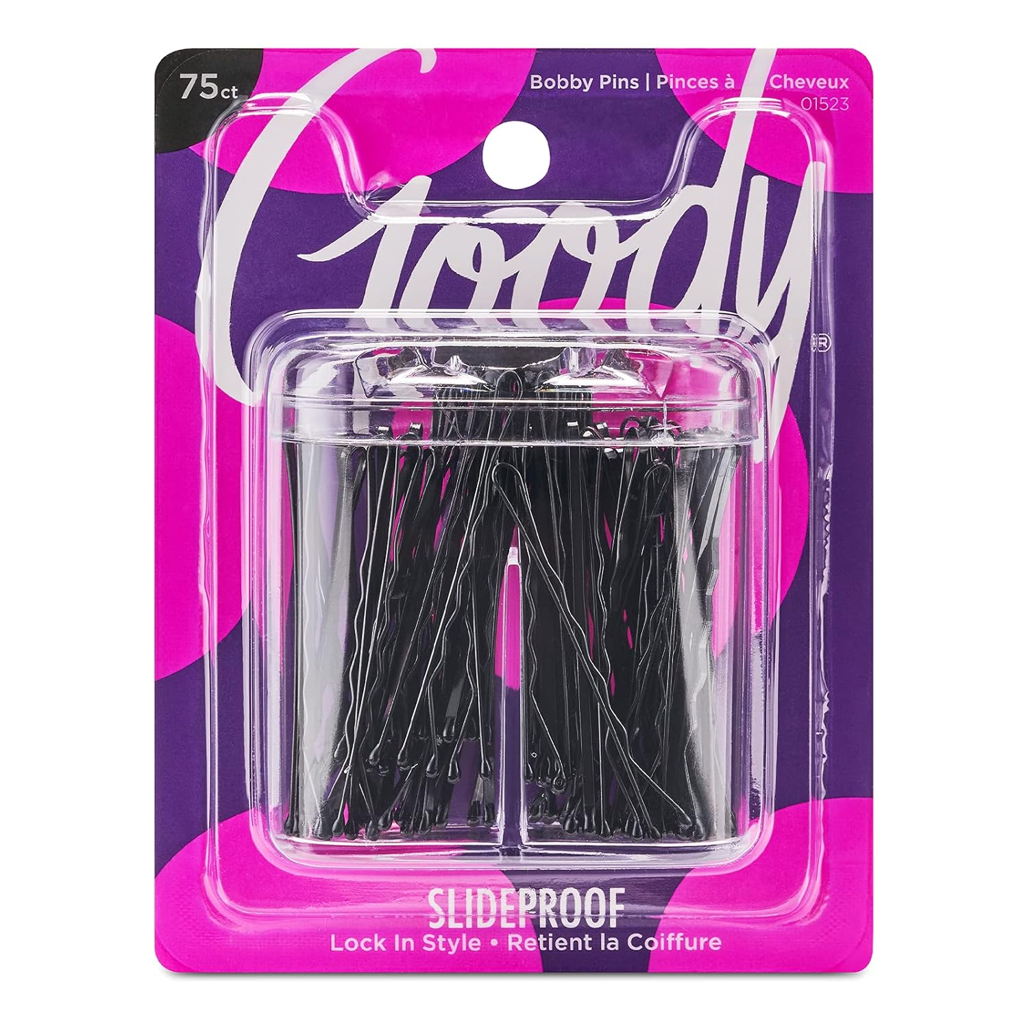 Goody Slideproof Bobby Pin Box With Magnetic Top - 75 Ct, Black Bobby Pins for Hair Styling, Lock in Style, Comfortable, Pain-Free Styling Accessories for Women &amp;amp; Men, All Hair Types