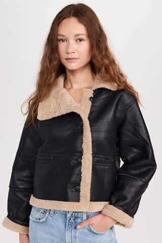 Moon River Black Faux Shearling Jacket