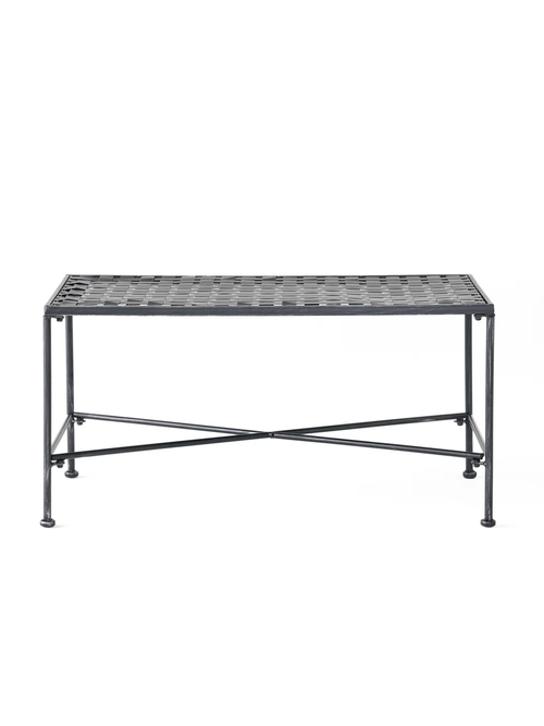 Traditional Rectangular Iron Outdoor Coffee Table with Lattice Metal Weave Design