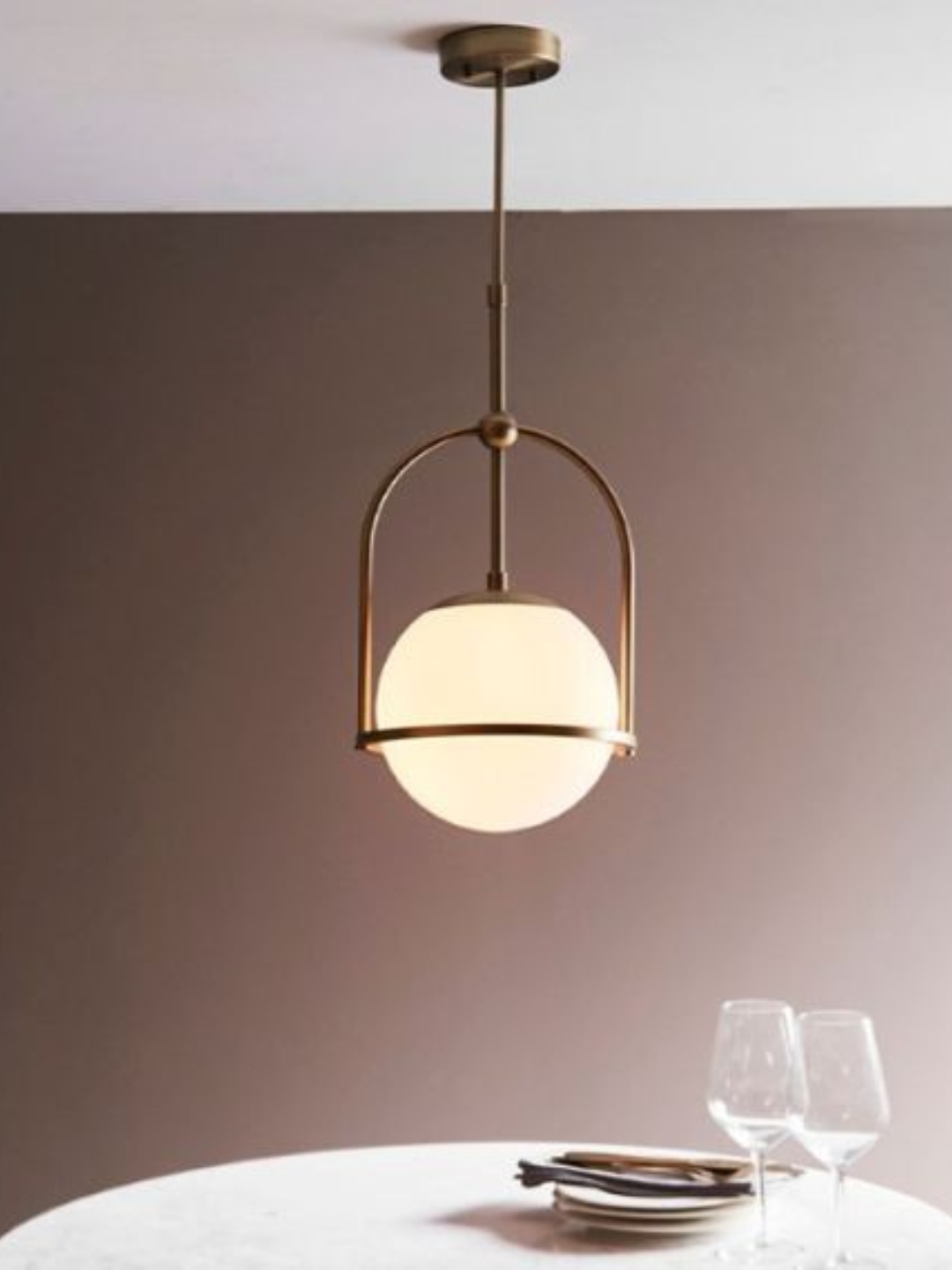 Perch and Parrow, Luna Opal Glass Small Pendant in Antique Brass