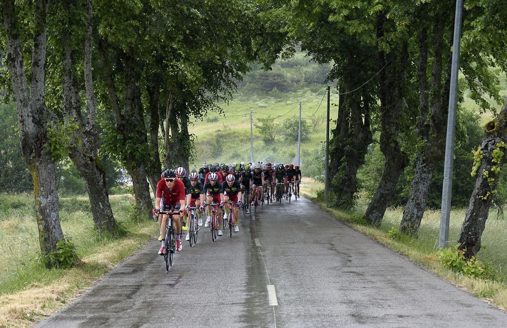 BMC ride the front of the peloton during stage 4 of Criterium du Dauphine.