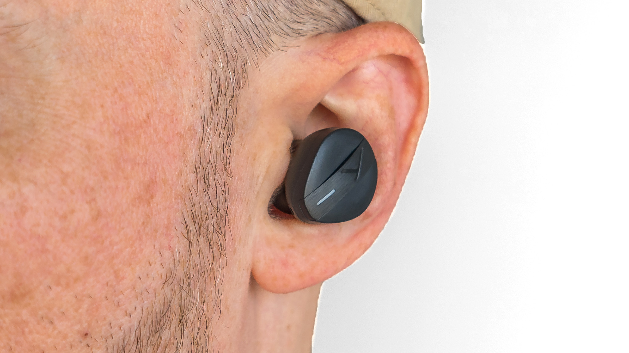 Close-up of the Beyerdynamic Free Byrd in-ear headphone.