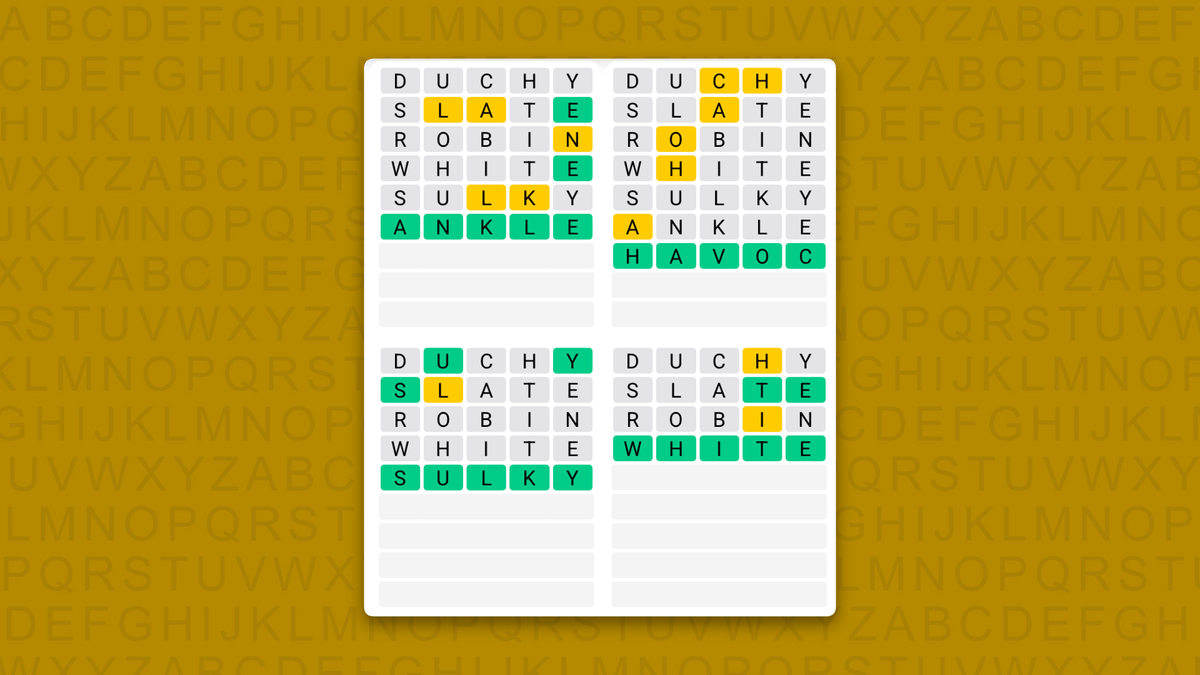 Quordle answers for game 1737 on a yellow background