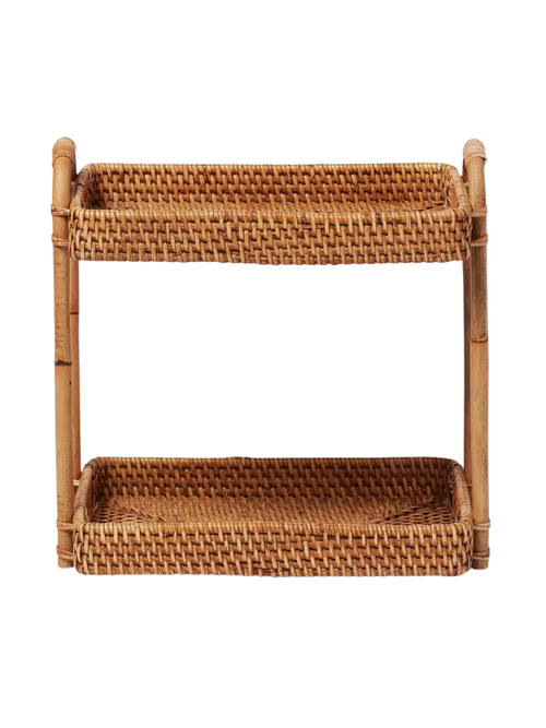 Natural Woven Tiered Vanity Bathroom Tray 