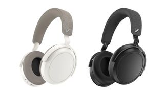 Two pairs of headphones on a white background