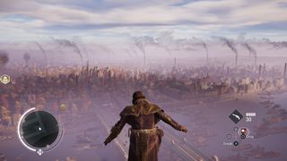 Assassin's Creed Syndicate screenshot of Jacob on a high viewpoint looking out over Victorian London