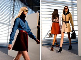 three females models walking at Louis Vuitton's Autumn Winter Show 2014 designs by Nicolas Ghesquière'