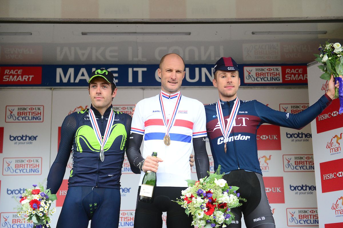 The podium of the British national time trial championship men's event