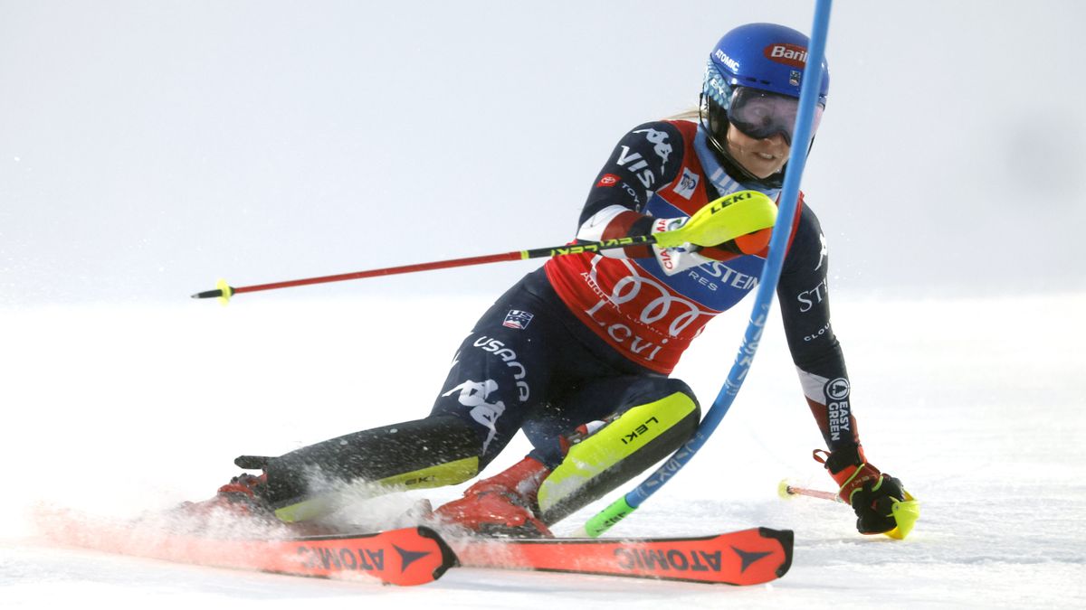 Mikaela Shiffrin of Team United States in action during the Audi FIS Alpine Ski World Cup Women&#039;s Slalom on November 16, 2024