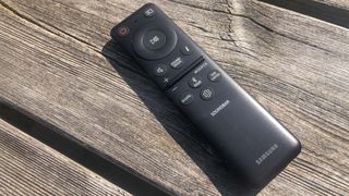 Samsung HW-S800 remote control outside on a bench