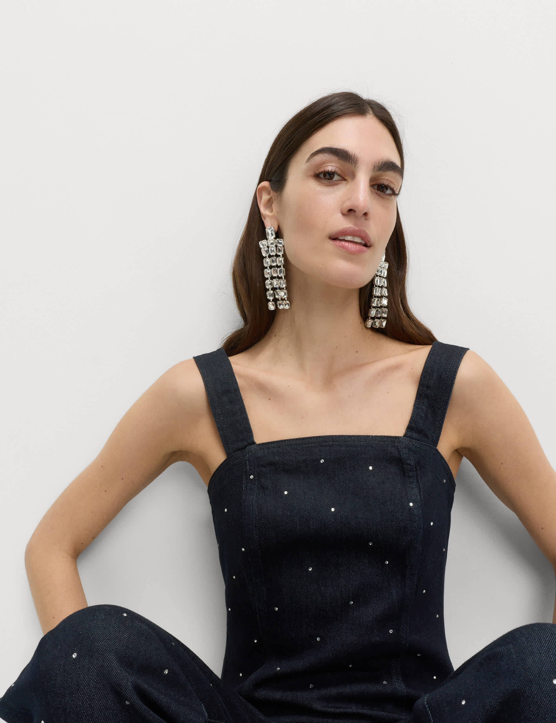 Cotton Rich Embellished Square Neck Denim Top