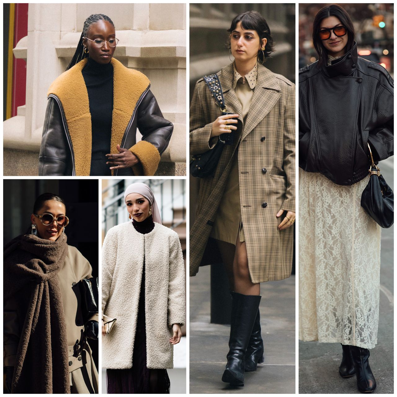 collage of women wearing minimalist outfits during new york fashion week 