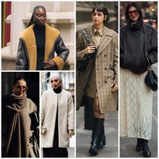 collage of women wearing minimalist outfits during new york fashion week 