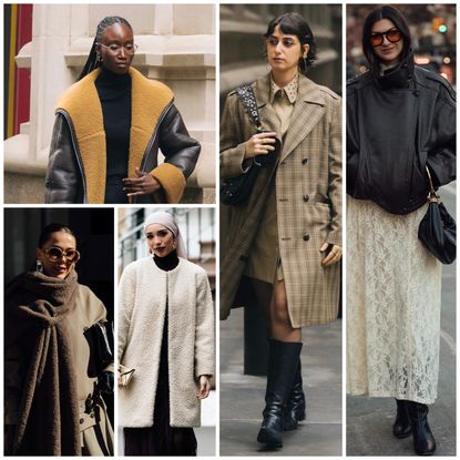 collage of women wearing minimalist outfits during new york fashion week