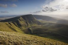 A landscape of green hills in the Brecon Beacons 