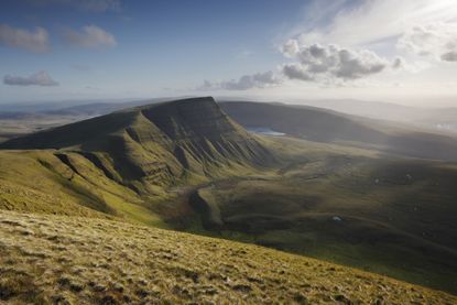 A landscape of green hills in the Brecon Beacons 