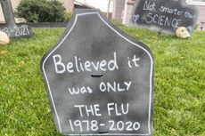 A headstone reading 'Believed it was on the Flu'