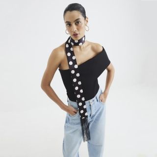 Black Polka Dot Skinny Scarf