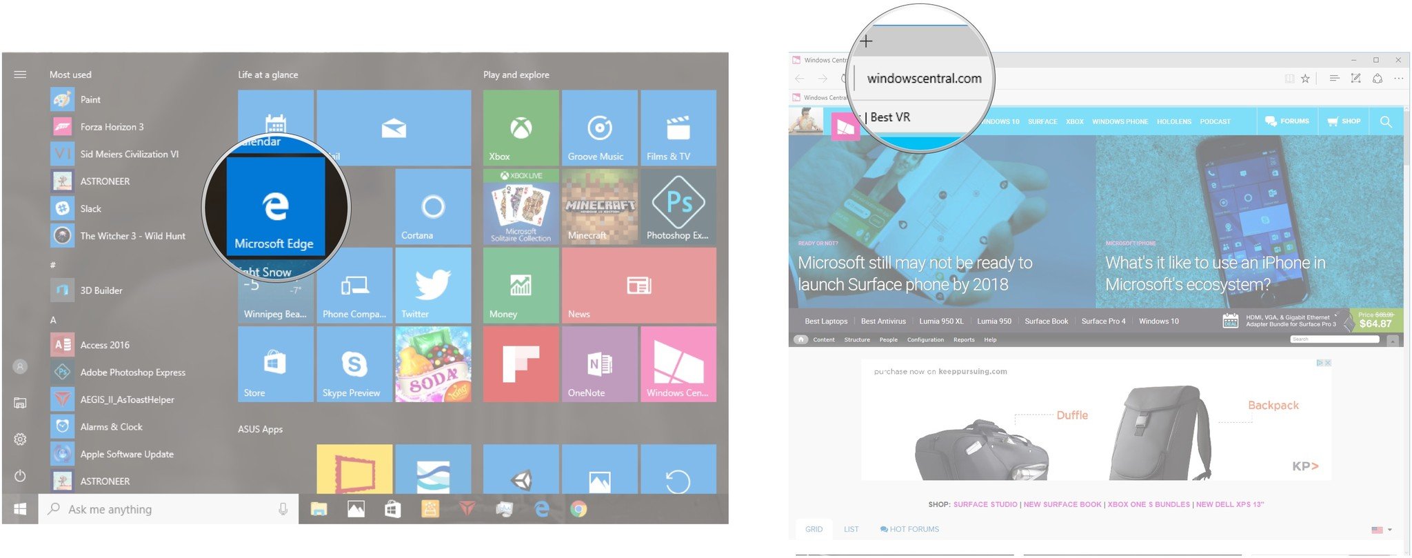 Launch Edge. Navigate to a webpage.