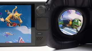 Project Freefall character artwork displayed on a Steam Deck screen and through Meta Quest 3 lenses