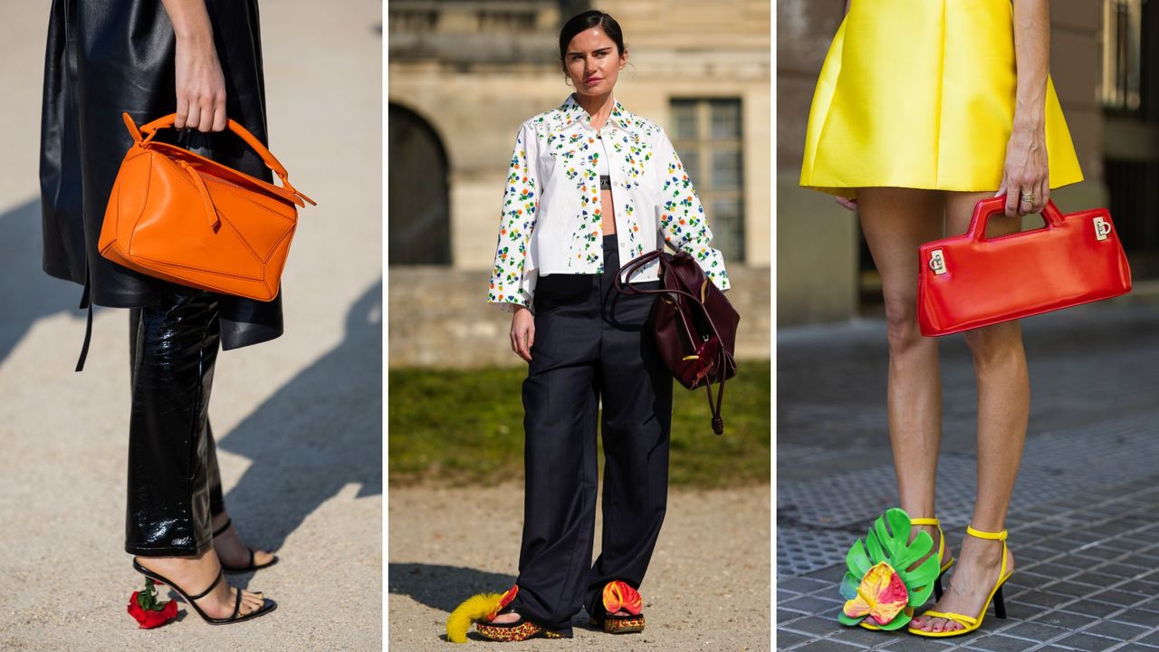 composite of three women wearing flower sandals