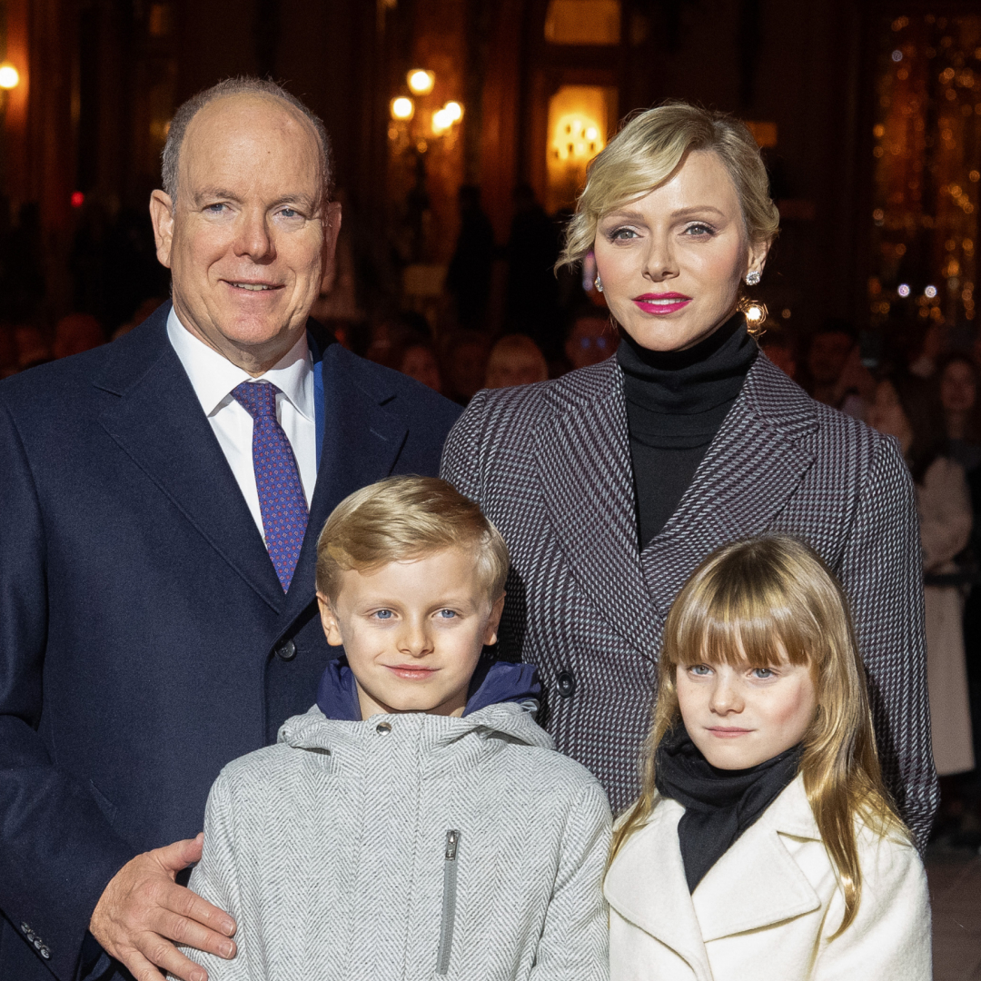 Prince Albert and Princess Charlene of Monaco pose with their twin children, Jacques and Gabriella