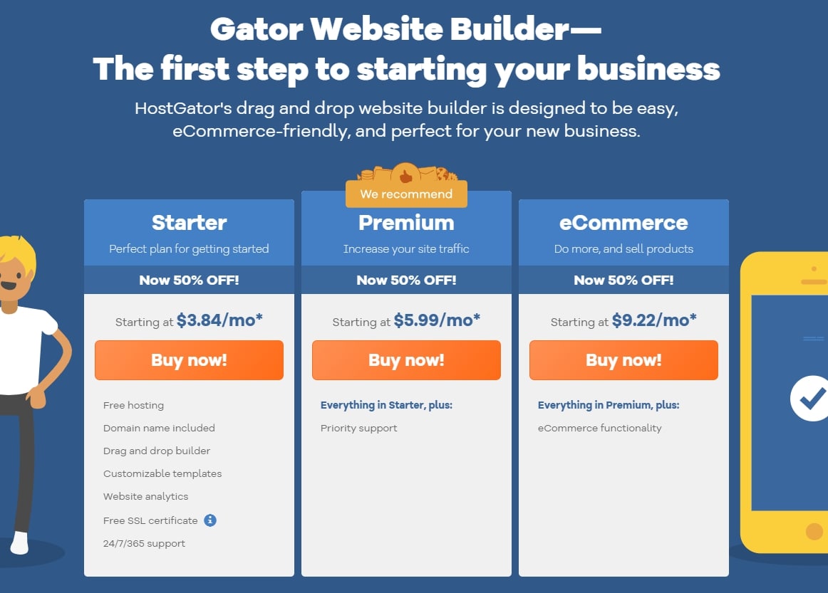 HostGator's website builder pricing plans