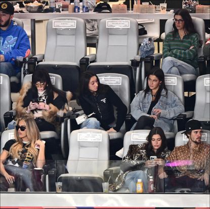 Khloe Kardashian, Winnie Harlow, Justin Bieber, and Hailey Bieber attend Super Bowl LVIII