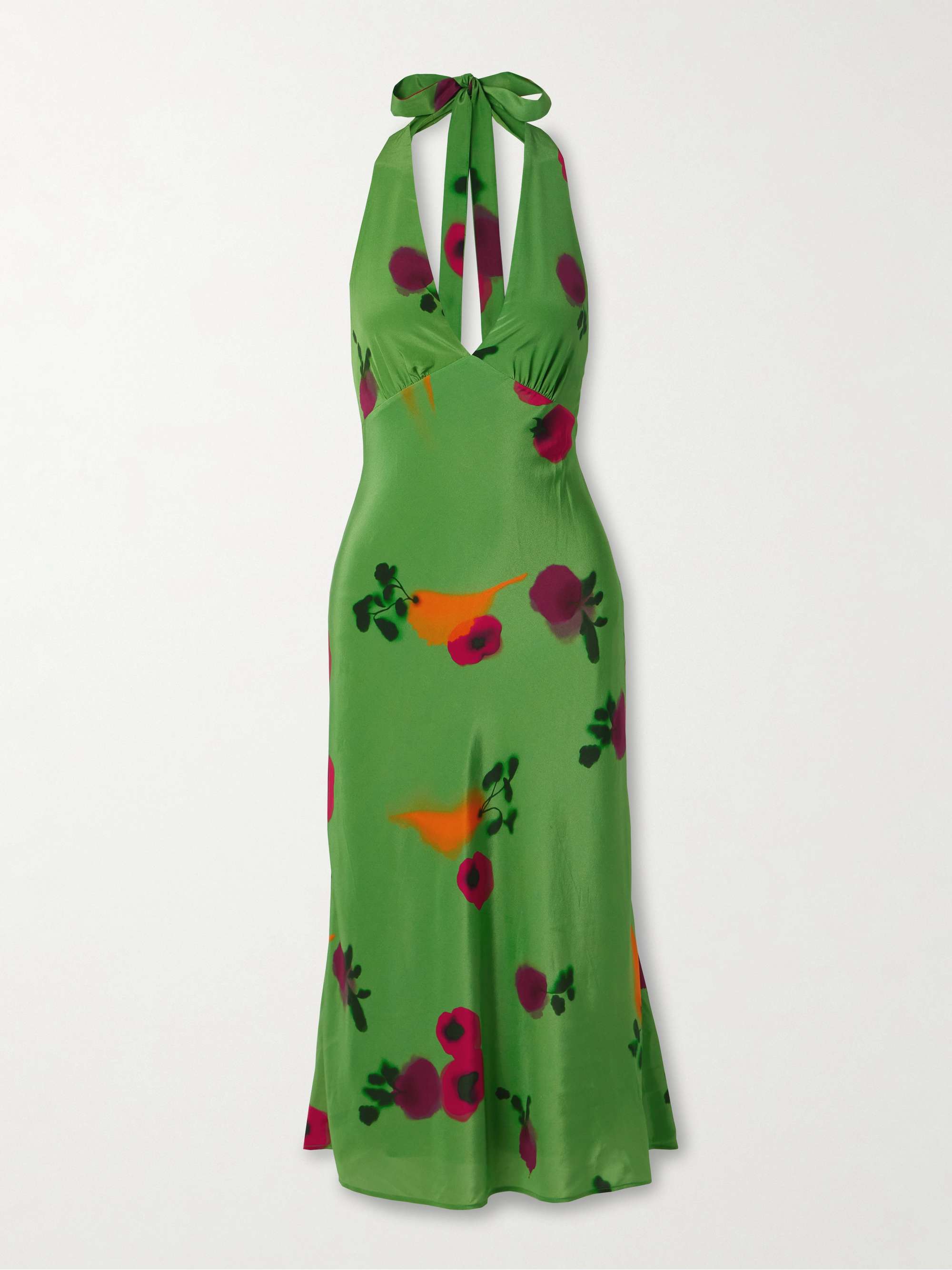Lucca Printed Silk-Crepe Halterneck Midi Dress