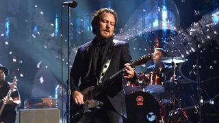 Inductee Eddie Vedder of Pearl Jam performs at the 2022 Rock & Roll Hall of Fame inducution ceremony