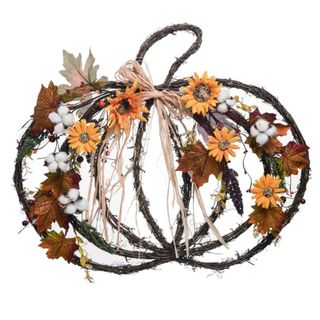 Transpac Wood 24 in. Multicolor Harvest Twig Sunflower Pumpkin