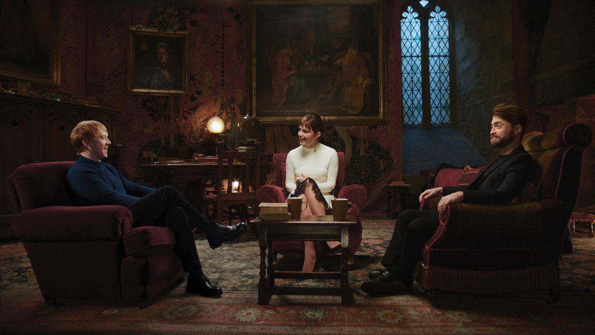 Rupert Grint, Emma Watson and Daniel Radcliffe in a first look photo of HBO Max&#039;s &#039;Harry Potter 20th Anniversary: Return to Hogwarts&#039;